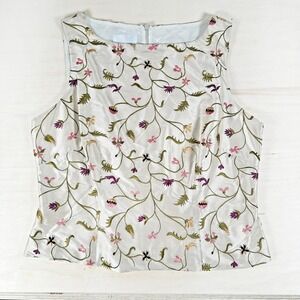 Lynn Lugo Silk‎ Embroidered Floral Top 12 Nature Formal Made in USA